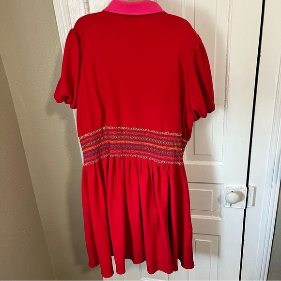 Smak Parlour Rainbow Smocked Tunic Blouse Red Plus Size 4X K - Picture 6 of 10